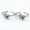 925 Sterling Silver Purple Stone Heart Adjustable Toe Ring | CZ Silver Bichiya for Women