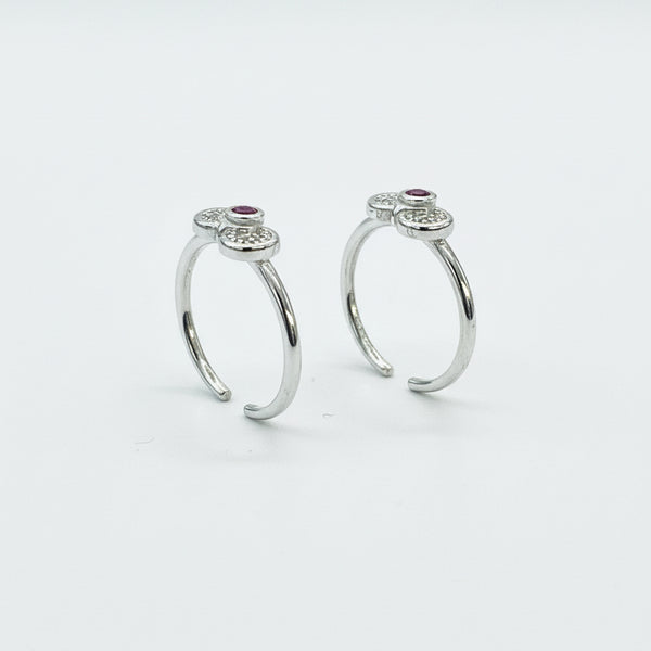 925 Sterling Silver Purple Stone Heart Adjustable Toe Ring | CZ Silver Bichiya for Women