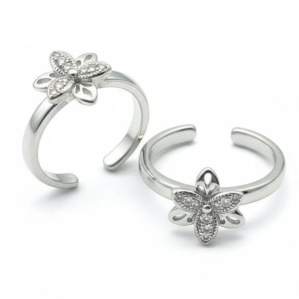 925 Sterling Silver Floral CZ Adjustable Toe Ring | Minimal Flower Silver Bichiya for Women