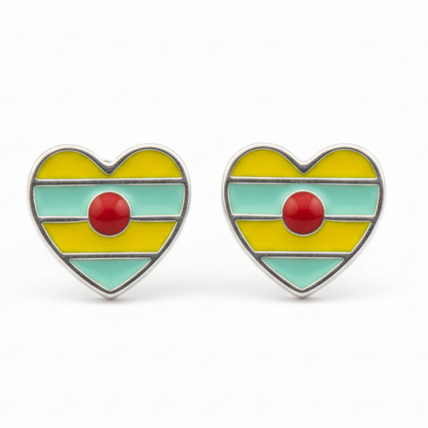 925 Sterling Silver Colorful Heart Stud Earrings with Enamel & Red Stone | South Screw Back | Everyday Cute Jewelry - Tavshan
