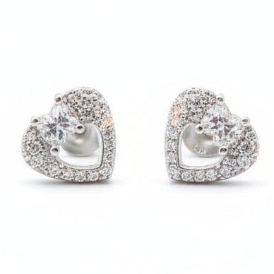 925 Sterling Silver Sparkling Heart Stud Earrings with Cubic Zirconia | South Screw Back | Elegant Everyday Jewelry - Tavshan