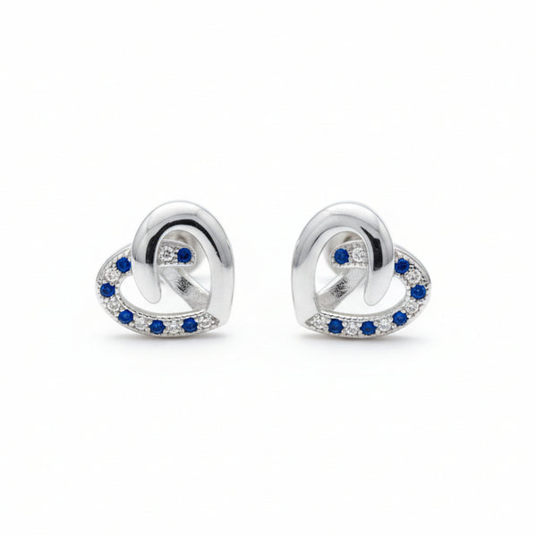 925 Sterling Silver Infinity Heart Stud Earrings with Blue & White Cubic Zirconia | South Screw Back | Elegant Everyday Jewelry - Tavshan