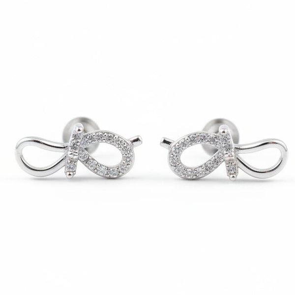 925 Sterling Silver Infinity Stud Earrings with Cubic Zirconia | South Screw Back | Minimal Everyday Jewelry - Tavshan