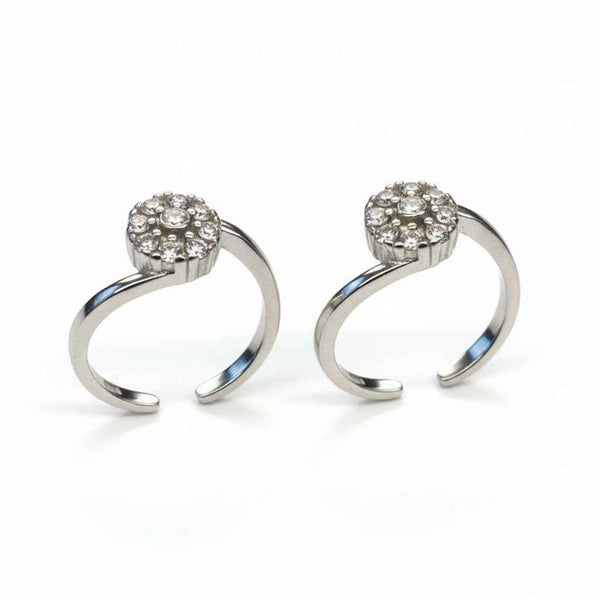925 Sterling Silver Floral CZ Toe Rings | Adjustable Bichiya Pair | Tavshan