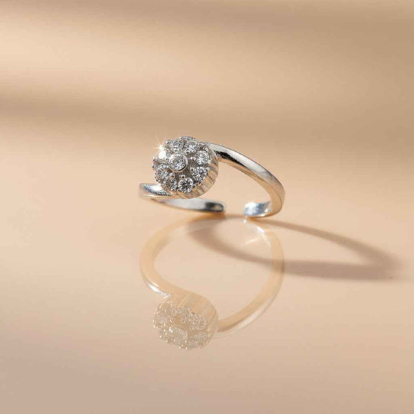 925 Sterling Silver Floral CZ Toe Rings | Adjustable Bichiya Pair | Tavshan