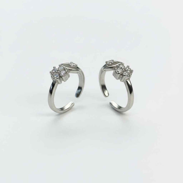 925 Sterling Silver Twisted Knot CZ Toe Rings | Adjustable Bichiya Pair | Tavshan