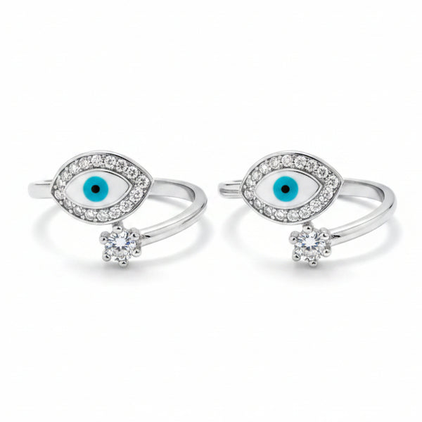 925 Sterling Silver Evil Eye Toe Ring | BIS Hallmarked CZ adjustable Bichiya Pair