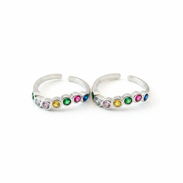 925 Sterling Silver Rainbow Multicolour CZ Toe Ring | BIS HallmarkedAdjustable Bichiya