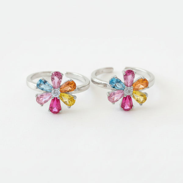 925 Sterling Silver Colour Stone Toe Ring | BIS Hallmarked adjustable Bichiya