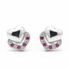 925 Sterling Silver Double Heart Stud Earrings with Pink & White Cubic Zirconia | South Screw Back | Romantic Everyday Jewelry - Tavshan