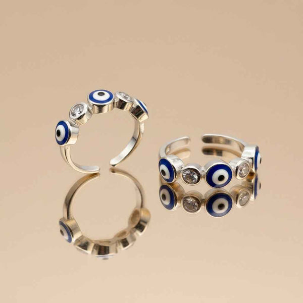 925 Sterling Silver Evil Eye CZ Toe Rings | Blue Nazar Bichiya Pair | Tavshan