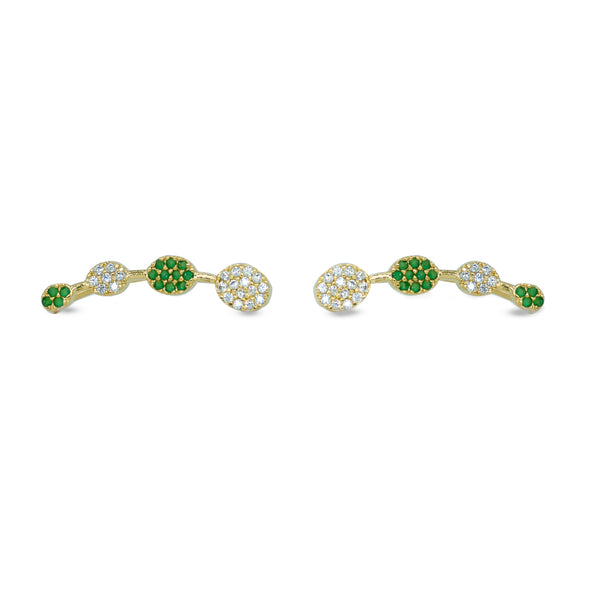 Dual Tone Green & White Stone Ear Cuff / Bluetooth Earring – Gold Plated 925 Sterling Silver