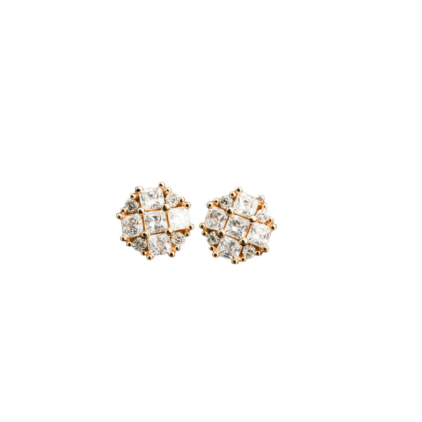 925 Sterling Silver Gold-Plated CZ Cluster Stud Earrings