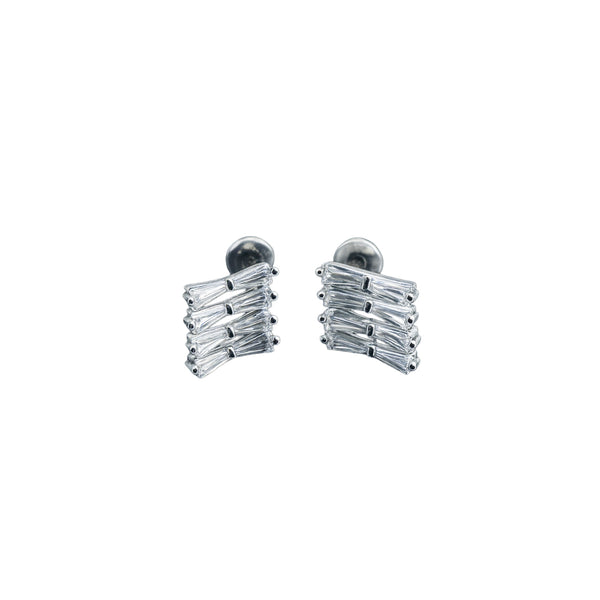 925 Sterling Silver Stacked Baguette Stud Earrings