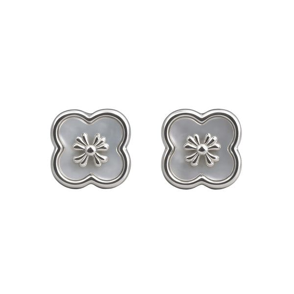 925 Sterling Silver Floral Mother-of-Pearl Stud Earrings