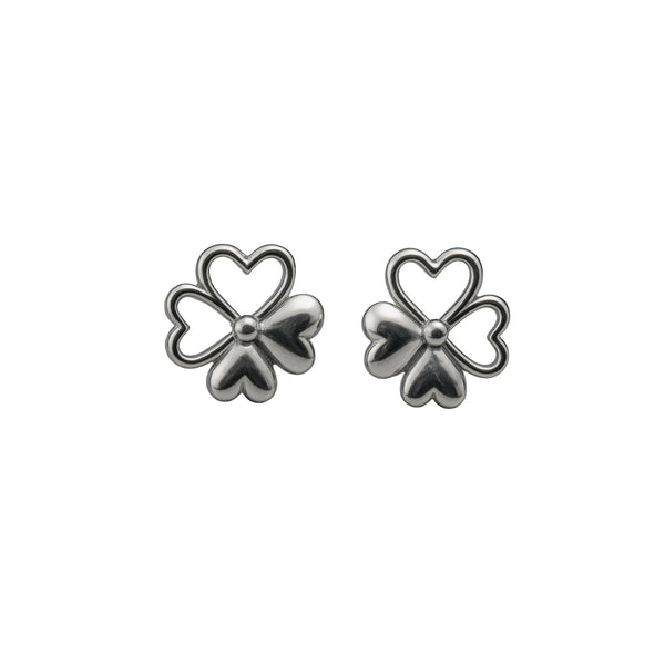 925 Sterling Silver Four-Leaf Clover Heart Stud Earrings