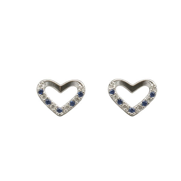 925 Sterling Silver Blue & White CZ Heart Stud Earrings