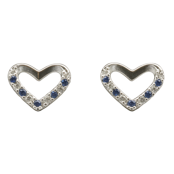 925 Sterling Silver Blue & White CZ Heart Stud Earrings