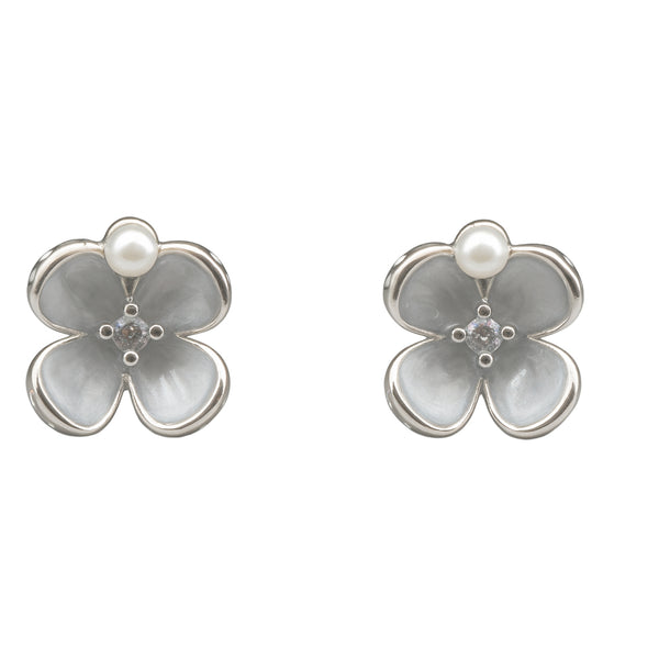 925 Sterling Silver Mother-of-Pearl Floral Stud Earrings