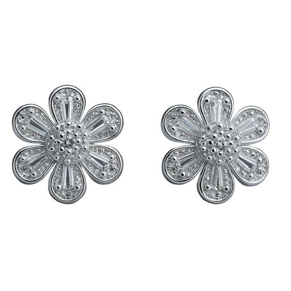 925 Sterling Silver Daisy Floral CZ Stud Earrings