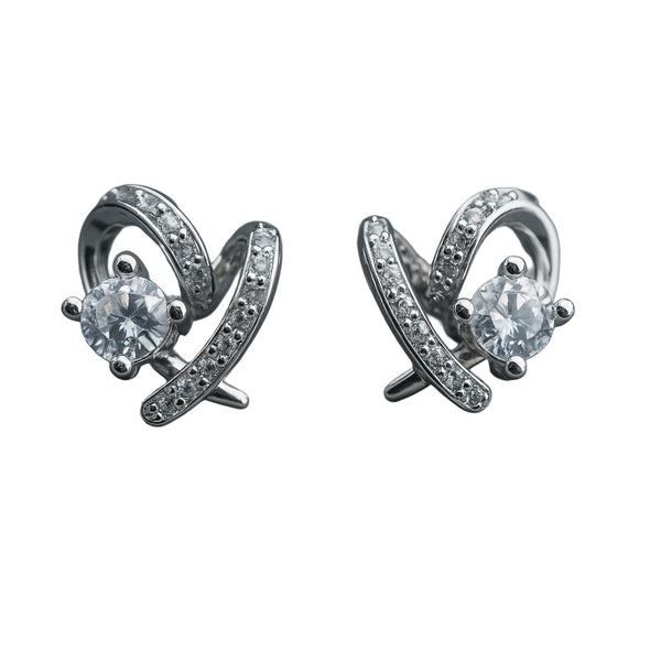 925 Sterling Silver Spiral CZ Stud Earrings