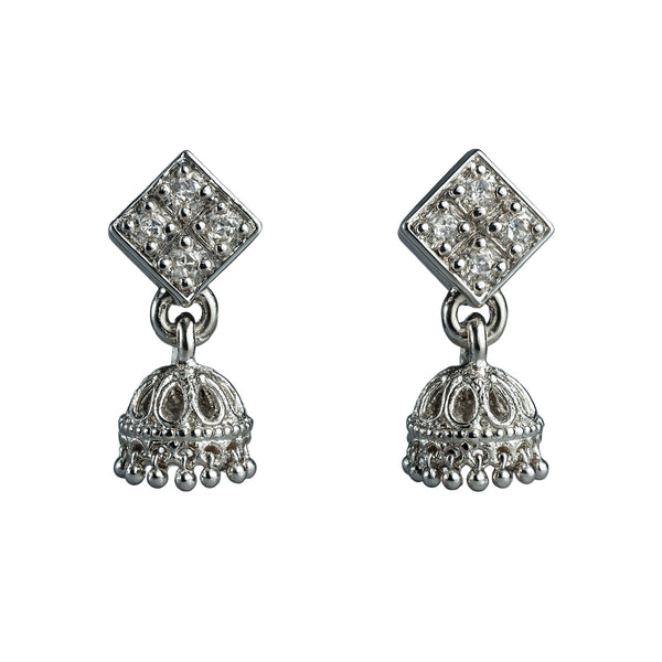 925 Sterling Silver Diamond Shape Jhumka Earrings