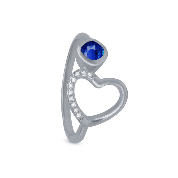 Blue Heart Spark Ring – Rhodium Plated 925 Sterling Silver