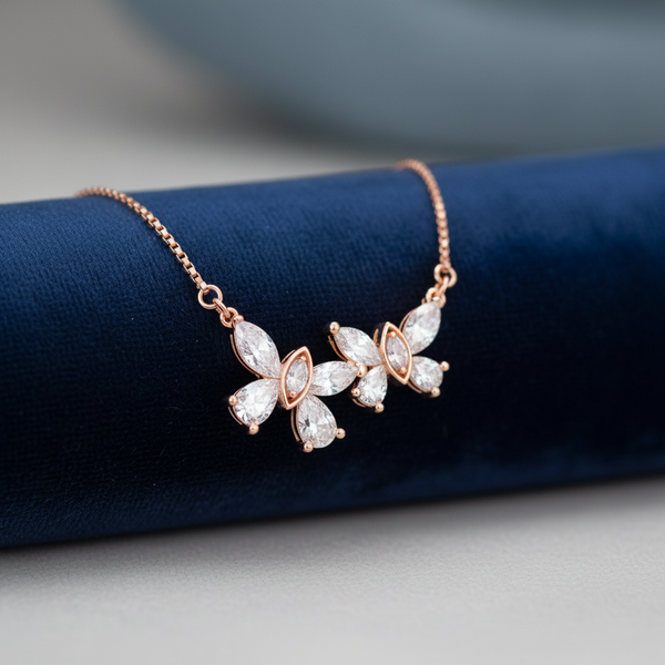 CZ Cluster Bar Necklace - Navy Velvet Jewelry Roll