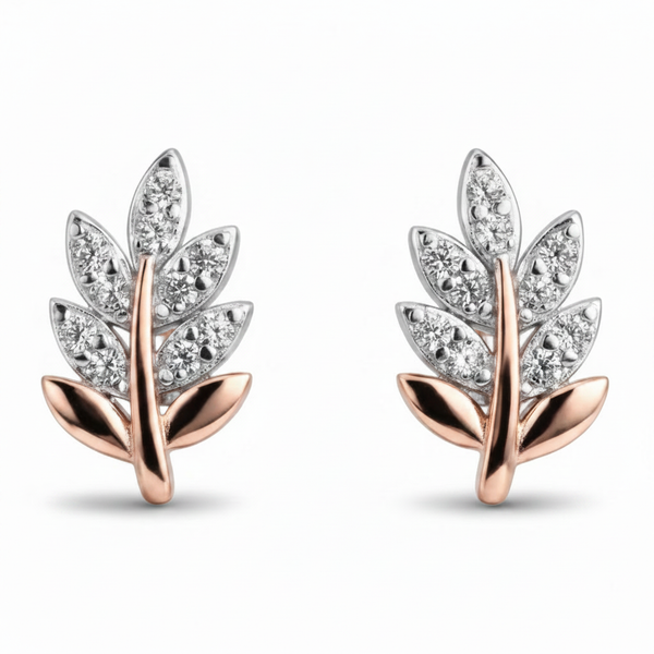 CZ Leaf Sprig Stud - Top Down