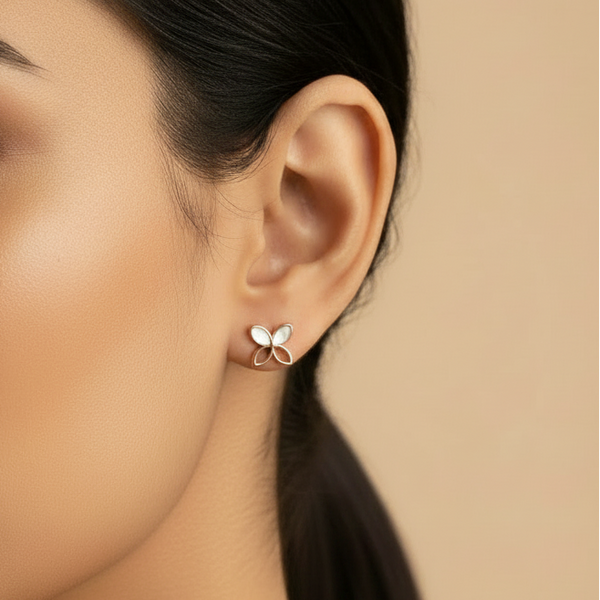 MOP Flower Stud Earrings | Pure 925 Silver Rose Gold Finish BIS Hallmarked | Tavshan