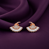 CZ Fan Stud Earrings | Pure 925 Silver Rose Gold Finish BIS Hallmarked | Tavshan