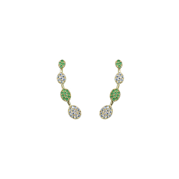 Dual Tone Green & White Stone Ear Cuff / Bluetooth Earring – Gold Plated 925 Sterling Silver