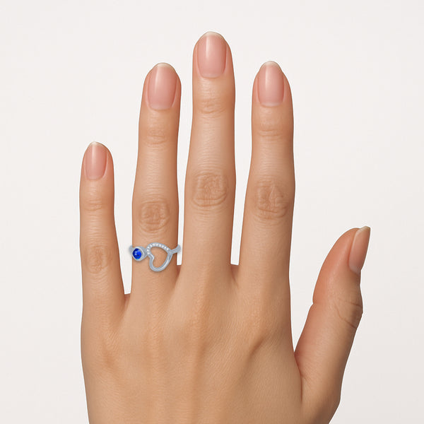 Blue Heart Spark Ring – Rhodium Plated 925 Sterling Silver
