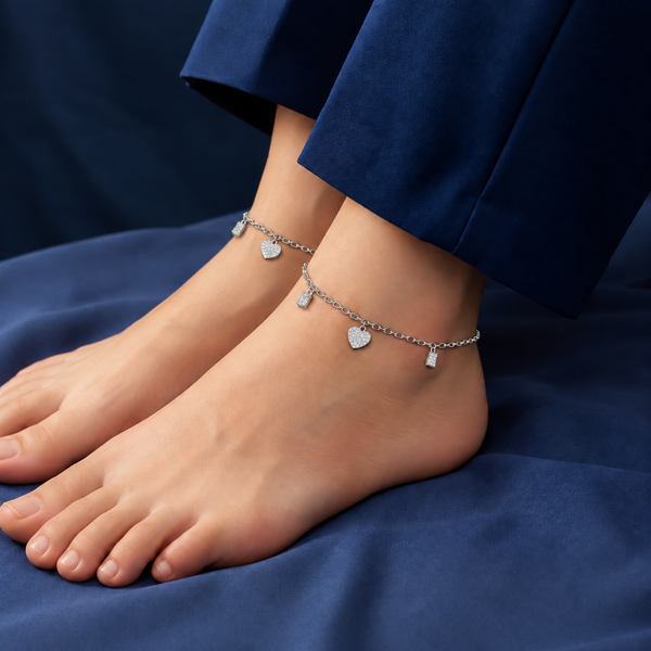 Heart Charm Pure 925 Silver Anklet
