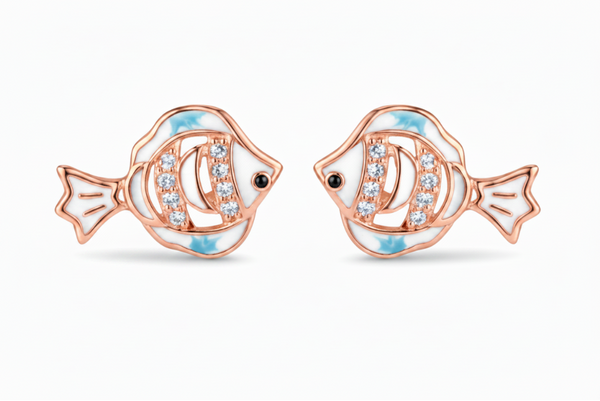 Ocean Fish Enamel CZ Stud Earrings – 3/4 angle
