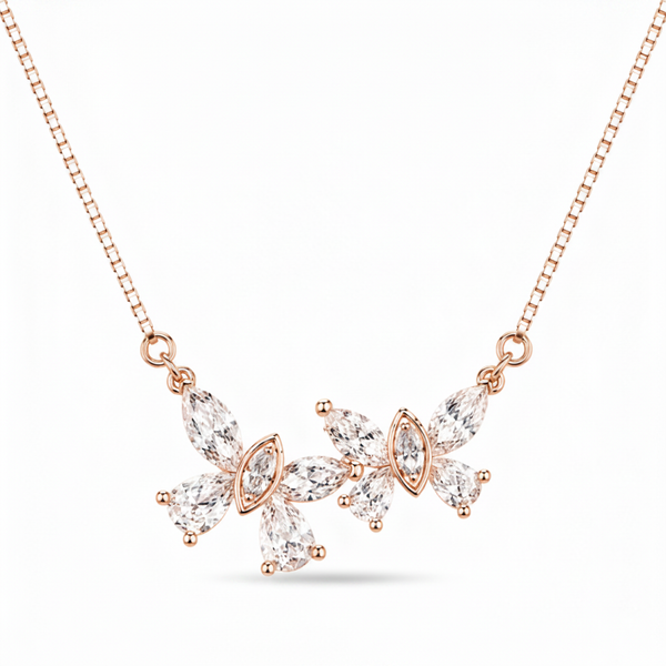 CZ Marquise Cluster Bar Necklace - Clean White Background