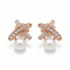 CZ X Bar Pearl Stud Earrings - Hero Pair Shot