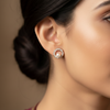 CZ Circle Pearl Stud Earrings - On Model Lifestyle