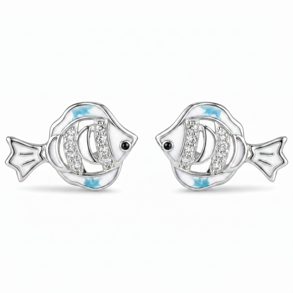 Ocean Fish Enamel CZ Stud Earrings – Flat lay