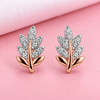 CZ Leaf Sprig Stud Earrings | Pure 925 Silver Rose Gold & Rhodium Finish BIS Hallmarked | Tavshan