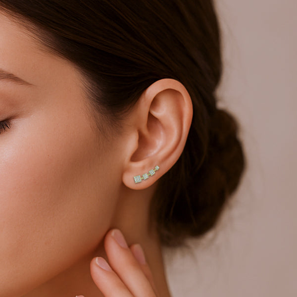 CZ Square Cluster Ear Cuff / Bluetooth Earring – Gold Plated 925 Sterling Silver