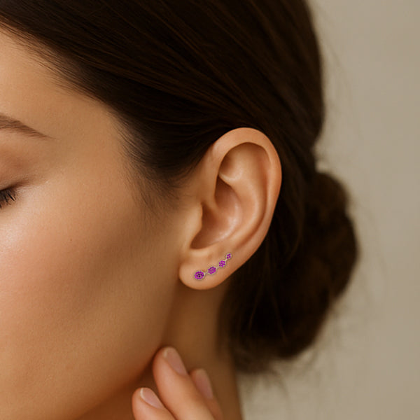 Pink Oval Cluster Ear Cuff / Bluetooth Earring – Gold Plated 925 Sterling Silver