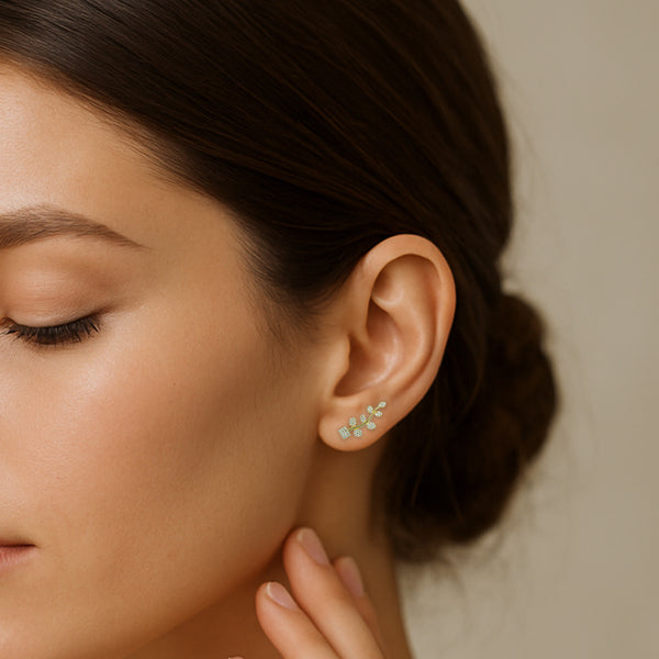 CZ Leafy Vine Ear Cuff / Bluetooth Earring – Gold Plated 925 Sterling Silver