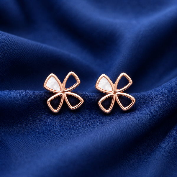 Pure 925 Silver MOP Flower Studs | Pure 925 Silver Rose Gold Finish BIS Hallmarked | Tavshan