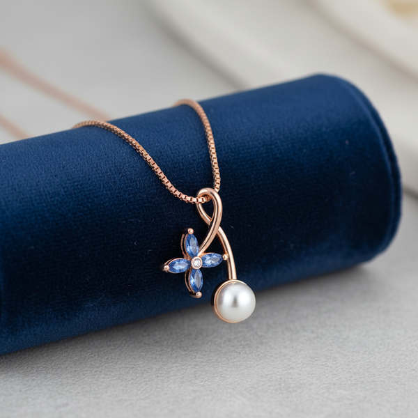 Necklace on Navy Velvet Jewelry Roll