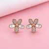 CZ & Shell Flower Stud Earrings | Pure 925 Silver Rose Gold Finish BIS Hallmarked | Tavshan