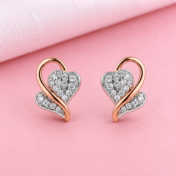 CZ Swirl Heart Stud Earrings | Pure 925 Silver Rose Gold & Rhodium Finish BIS Hallmarked | Tavshan