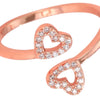 925 Sterling Silver Rose Gold Double Heart Ring with CZ Stones