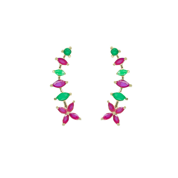 Pink & Green CZ Cluster Ear Cuff / Bluetooth Earring – 925 Sterling Silver with Gold Plating