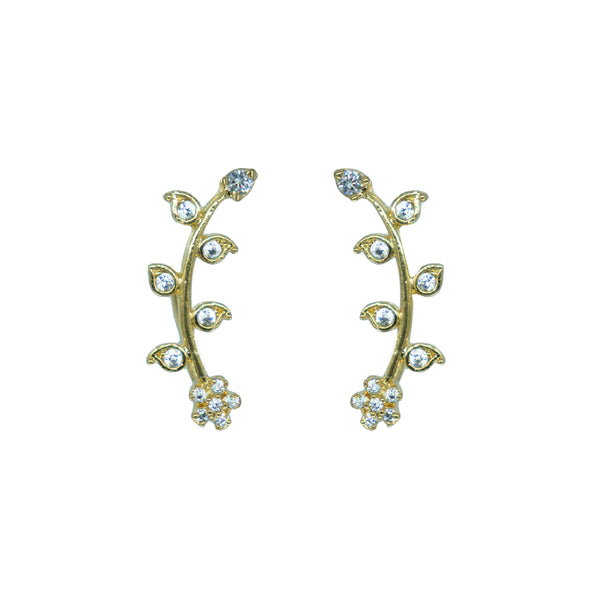 Floral Leaf CZ Ear Cuff / Bluetooth Earring – Gold Plated 925 Sterling Silver